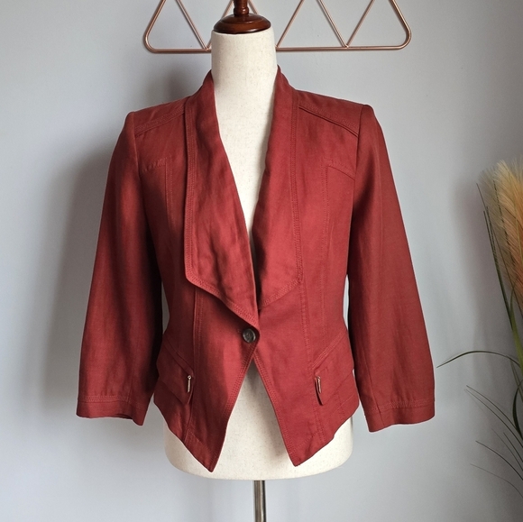 White House Black Market, Rust Red Cropped Linen Moto Blazer, Size 4 Small - Picture 11 of 11